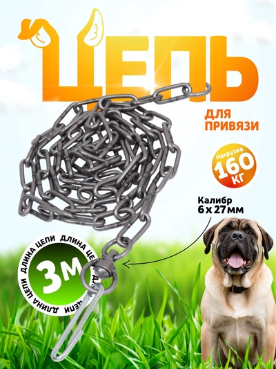 Цепь для привязи собак, 3 м, калибр 6×27 мм, черная
