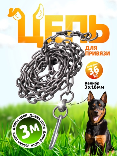 Цепь для привязи собак, 3 м, калибр 3×16 мм, черная