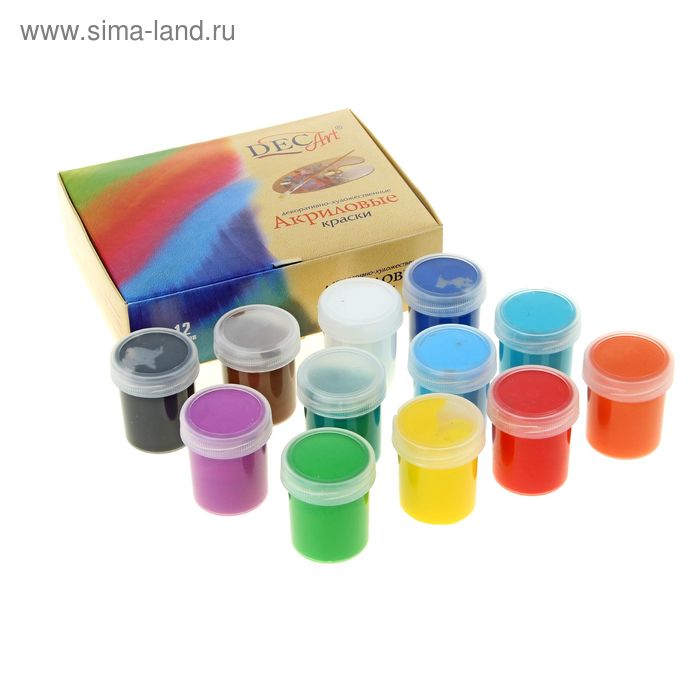 Краска акриловая, набор 12 цветов х 40 мл, DecArt - Фото 1