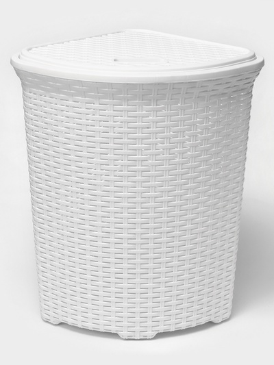 Корзина для белья угловая с крышкой «Ротанг», 60 л, 40.5×40.5×57 см, белая