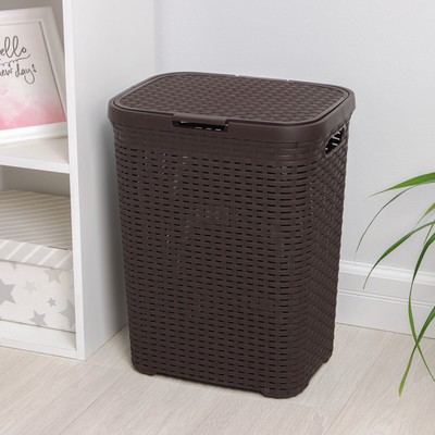 Корзина бельевая «Ротанг», 40 л, 29.5×37.8×48.2 см, с крышкой, коричневая