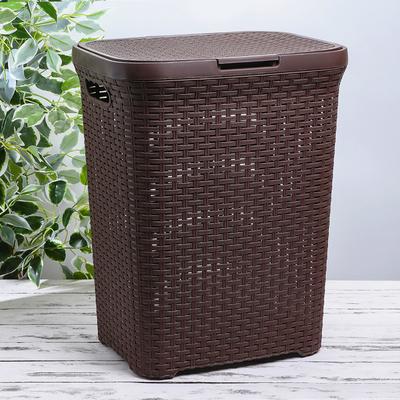 Корзина бельевая «Ротанг», 60 л, 34.6×44.5×56 см, с крышкой, коричневая