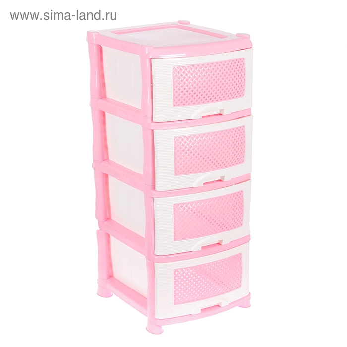 Комод 4 секции "Плетёнка", цвет розовый/белый - Фото 1