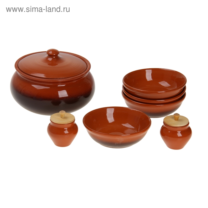 Набор посуды "Окрошка" 7 предметов: супница 2,5 л, миска 4 шт., 0,5 л, горшочек для приправ 2 шт. 0,1 л - Фото 1