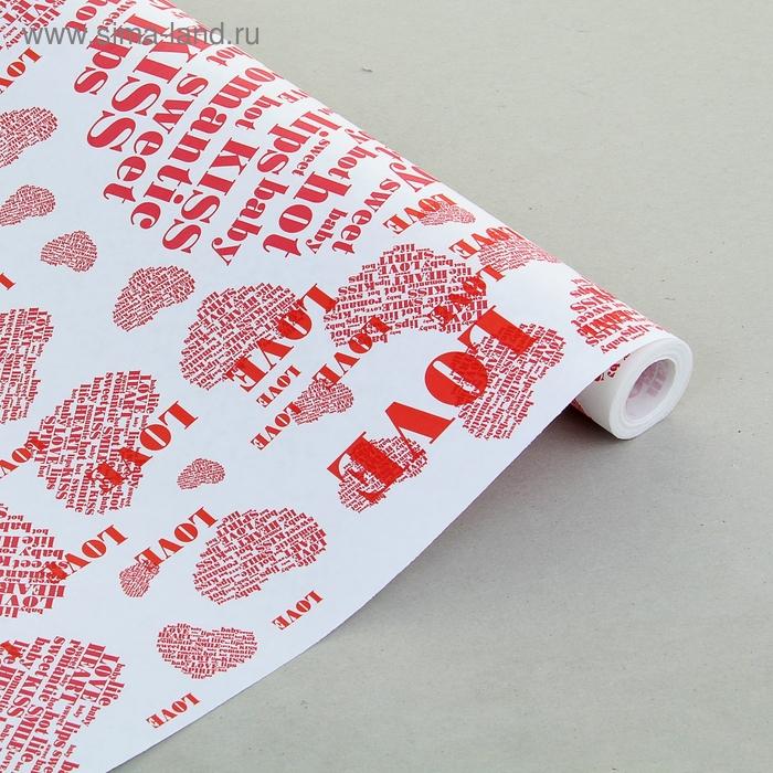 Бумага упаковочная крафт "Love", белый-красный, 0.7 х 9 м - Фото 1