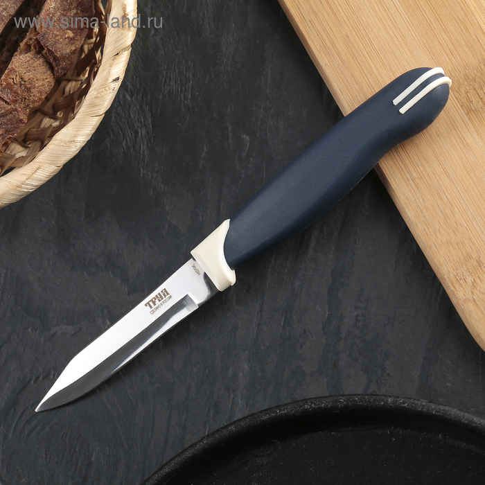 Нож кухонный «Мультиколор», для овощей, лезвие 8 см, с пластмассовой ручкой, цвет синий - Фото 1