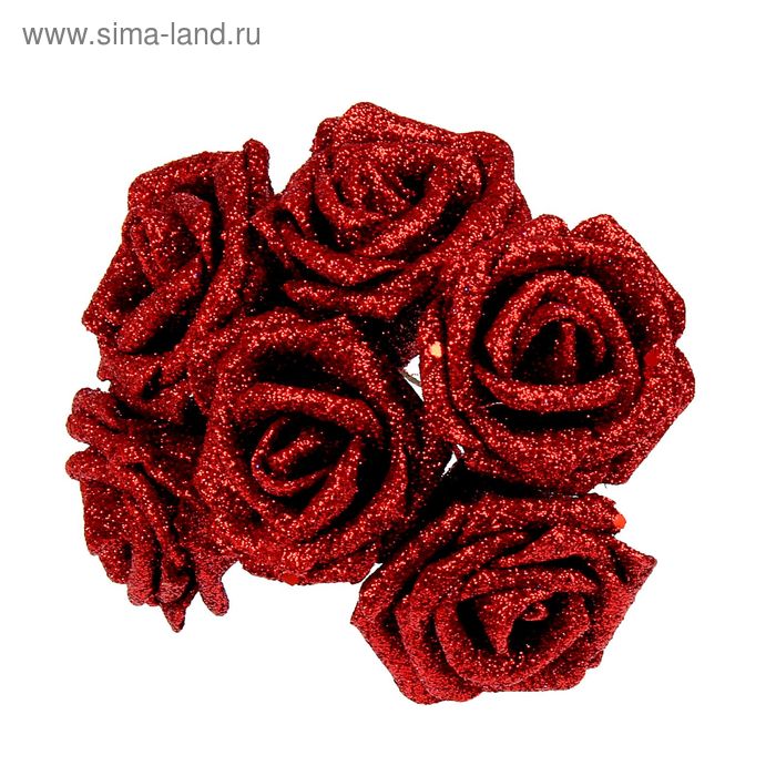 Декор для творчества "Розы" (набор-букет 6 цветков) МИКС 5,5х5,5х13,5 см - Фото 1