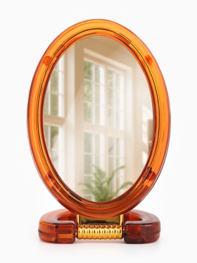 Зеркало настольное, с увеличением х2, двусторонне, настенное, 8×16 см, (6×9.3 см), цвет янтарный