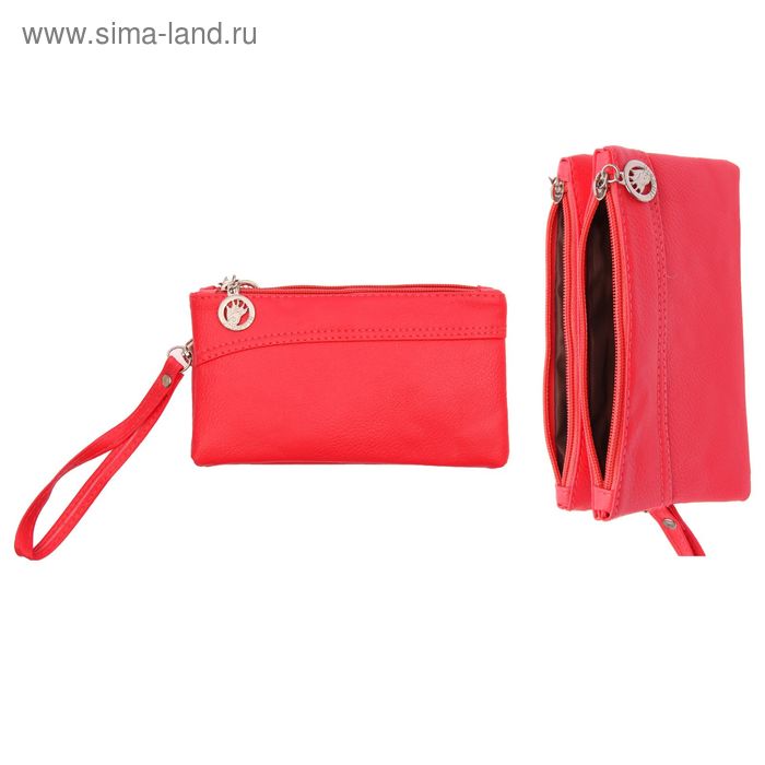 Кошелёк женский "Однотонный", 2 отдела, наружный карман, с ручкой, цвет красный - Фото 1