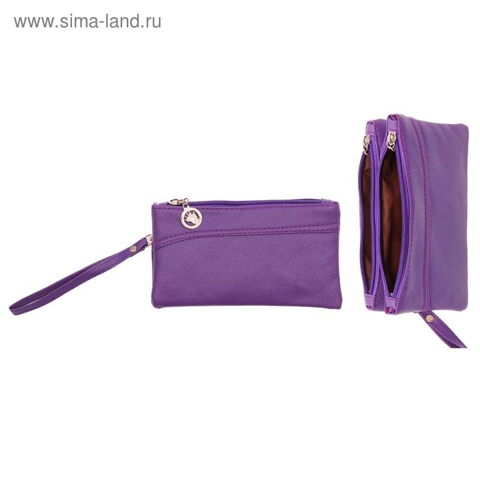 Кошелёк женский "Однотонный", 2 отдела, наружный карман, с ручкой, цвет фиолетовый - Фото 1