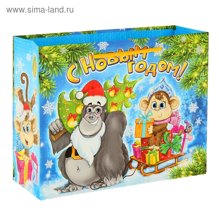 Пакет ламинированный горизонтальный «Обезьянки с подарками», 27 × 23 см - Фото 1