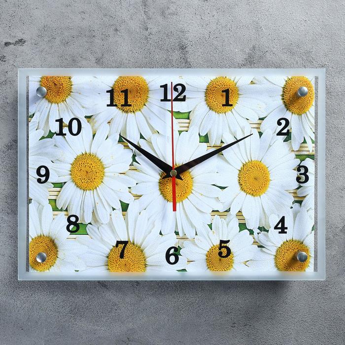Часы-картина настенные, серия: Цветы, "Ромашки", 25х35 см - фото 1905307456