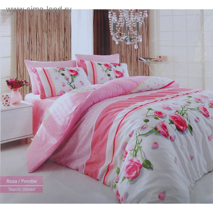 Постельное бельё Евро COTTON LIFE Creton ROSA 200х220 см, 220х240 см, 70х70 см, цвет розовый - Фото 1