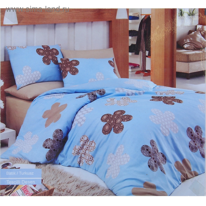 Постельное бельё Евро COTTON LIFE Creton BATIK 200х220 см, 220х240 см, 70х70 см, цвет бирюзовый - Фото 1