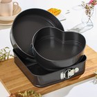 Набор форм для выпечки Доляна «Элин», 3 предмета: d=25/21/26 см, съёмное дно, антипригарное покрытие, цвет чёрный - Фото 2