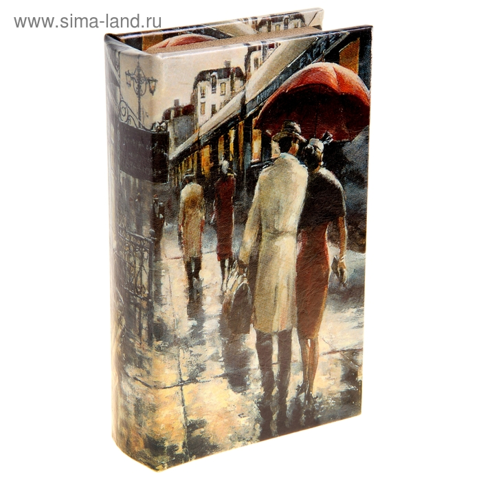 Ключница-книга дерево "Прогулка под дождём" 21х13х5 см - Фото 1