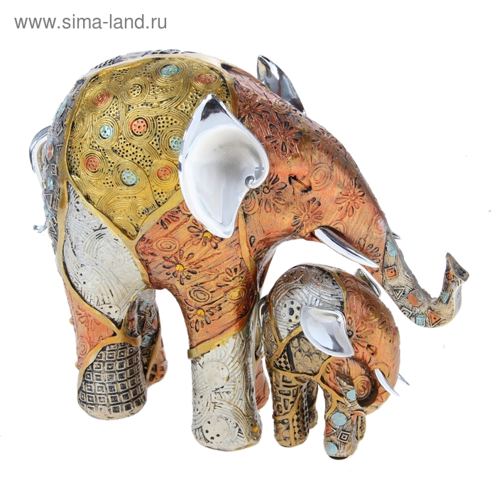 Сувенир "Слон со слонёнком цветная мозаика" набор 2 штуки 13х8,5х32 см - Фото 1