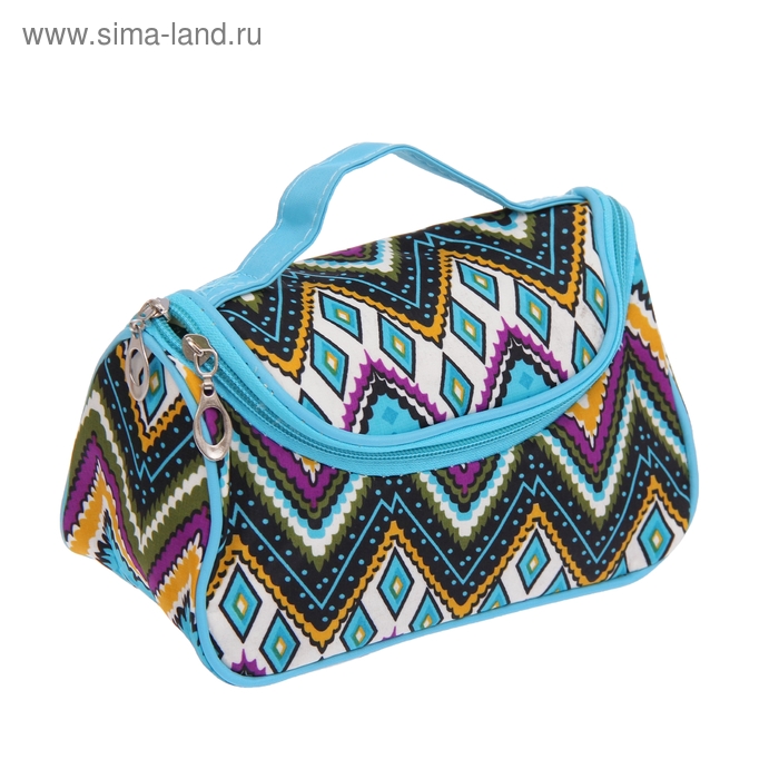 Косметичка-сумочка на молнии "Ромбики", с зеркалом, ручка, 1 отдел, цвет голубой - Фото 1