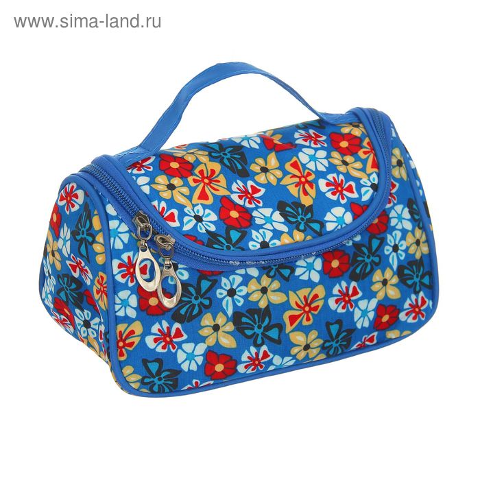 Косметичка-сумочка "Полянка", 1 отдел, ручка, с зеркалом, цвет синий - Фото 1