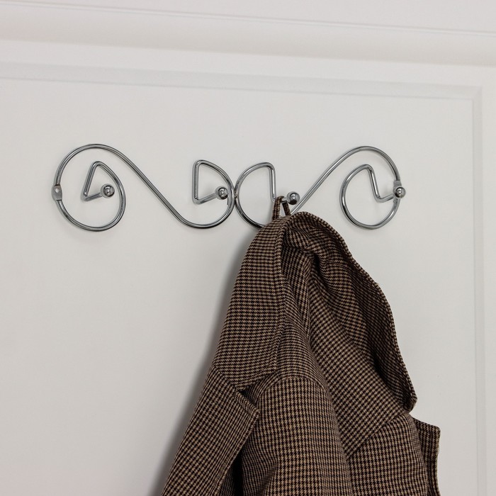 Вешалка настенная на 4 крючка Доляна «Меандр», 31×5×7 см, цвет хром - Фото 1