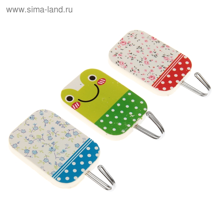 Крючки самоклеящиеся «Васильки», 3 шт, цвет МИКС - Фото 1