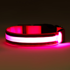 Ошейник с подсветкой Двойная полоса размер М, ОШ 40-48 х 2,5 см 3 режима свечения розовый - фото 9391091
