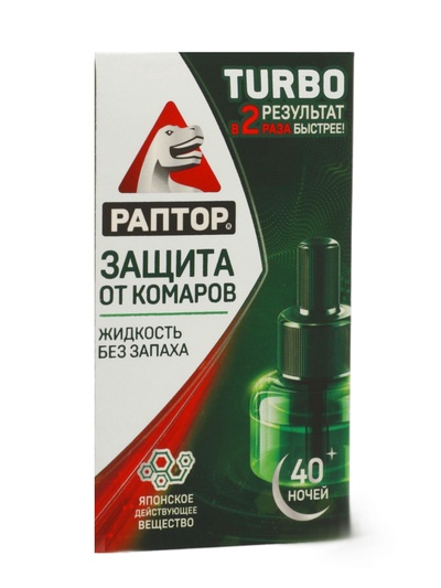 Дополнительный флакон-жидкость от комаров «Раптор» Turbo, без запаха, 40 ночей