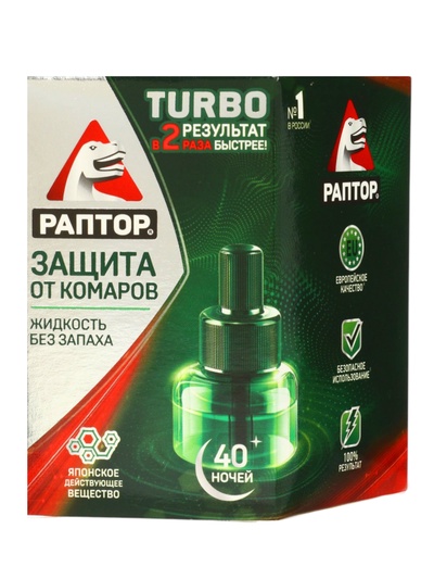 Дополнительный флакон-жидкость от комаров «Раптор» Turbo, без запаха, 40 ночей
