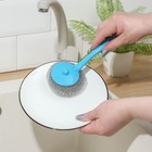 Губка для мытья посуды с ручкой Доляна «Бублик», металл, 15 гр, цвет МИКС - фото 8210523