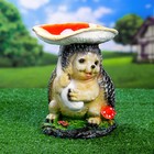 Садовая фигура-поилка "Серый ёж под грибом" Хорошие сувениры из полистоуна, 23 см, средняя - фото 9803658