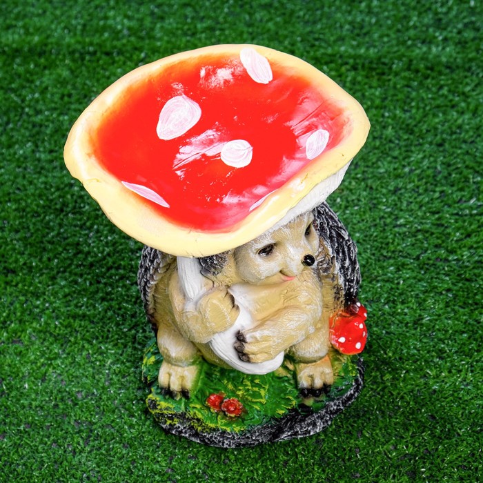 Садовая фигура-поилка "Серый ёж под грибом" Хорошие сувениры из полистоуна, 23 см, средняя - фото 1890620759