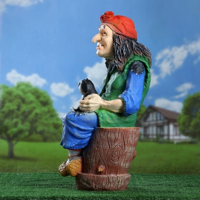 Садовая фигура из полистоуна «Баба Яга на ступе с кошкой», 74×36×40 см, МИКС