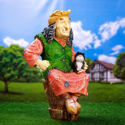Садовая фигура из полистоуна «Баба Яга на ступе с кошкой», 74×36×40 см, МИКС
