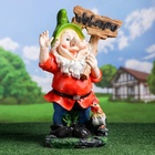 Садовая фигура из полистоуна «Гном с табличкой WELСOME с петухом», 61×23×36 см, МИКС 1126873 - фото 14425171