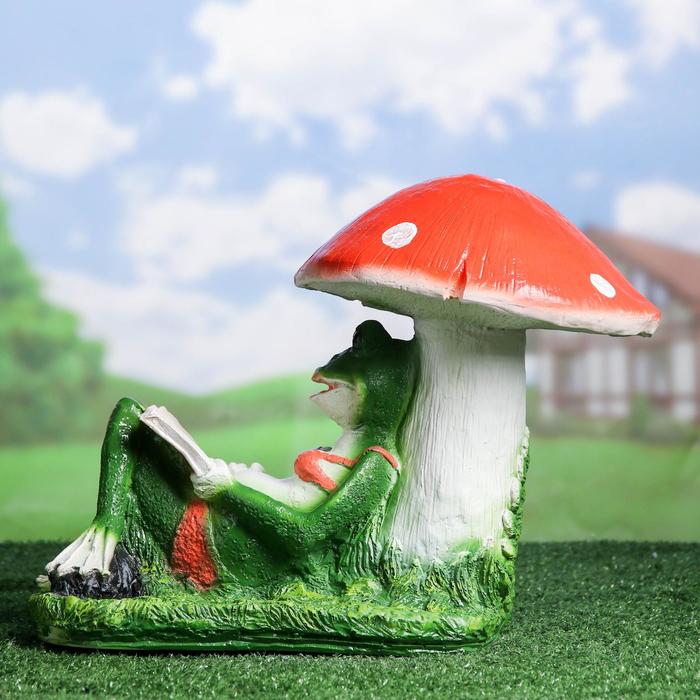 Садовая фигура "Лягушка под грибом с книжкой" 25х45х35см - фото 1906793906