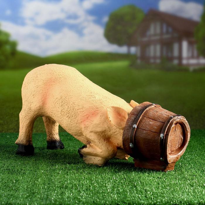Садовая фигура из полистоуна «Свинья в кадке», 48×16×24 см - Фото 1