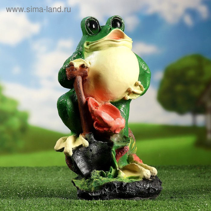 Садовая фигура "Лягушонок с лопатой" 20х22х37 см - Фото 1