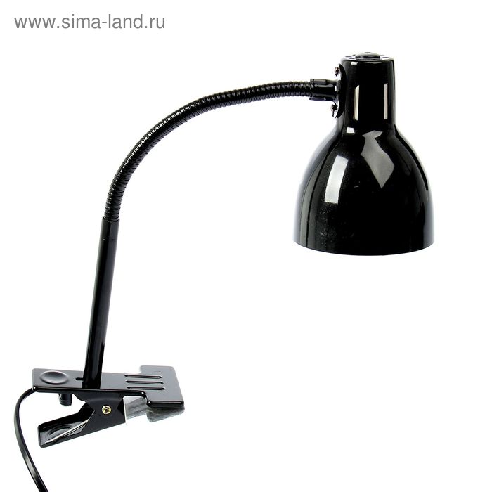 Лампа настольная Е27, h=55 см, гибкий корпус на зажиме (220В) черная - Фото 1