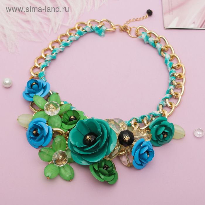 Колье «Весенний шик» лакшери, цвет зелёно-голубой - Фото 1