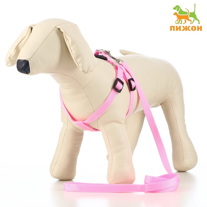 Комплект "Базис", поводок 120 х 1,5 см, шлейка 32-46 х 1,5 см, розовый - Фото 1