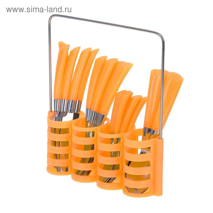 Набор столовых приборов 24 предмета "Спиралька", цвет оранжевый - Фото 1