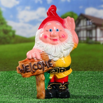 Садовая фигура "Гном Welcome", разноцветная, керамика, 35 см