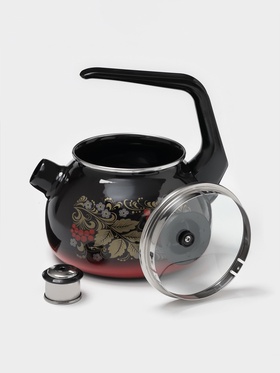 Чайник «Рябина», 2 л, со свистком, индукция, эмалированная сталь, чёрный