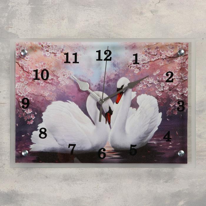 Часы-картина настенные, серия: Животный мир, "Лебеди", 25 х35 см - Фото 1