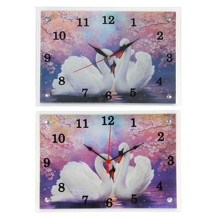 Часы-картина настенные, серия: Животный мир, "Лебеди", 25 х35 см - фото 1905344480