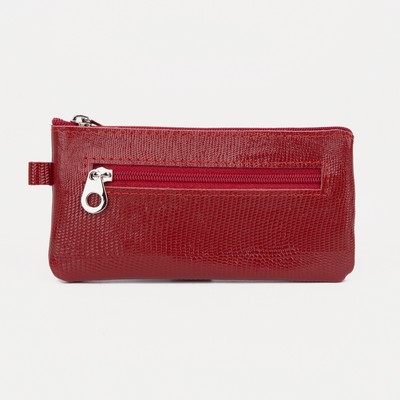 Ключница карманная на молнии, длина 13, 5 см, 2 кольца, цвет красный