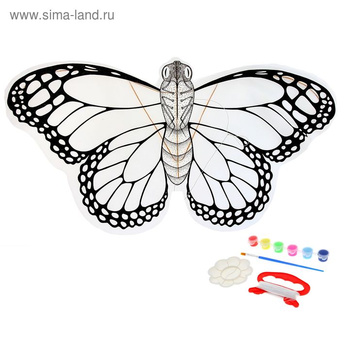 Воздушный змей-раскраска "Бабочка", краски 6 цветов по 6 мл, кисточка, веревка 5 м - Фото 1