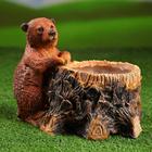 Декоративное кашпо для цветов «Пень с мишкой», 2.1 л, d=12 см, h=19 см, полистоун - Фото 1