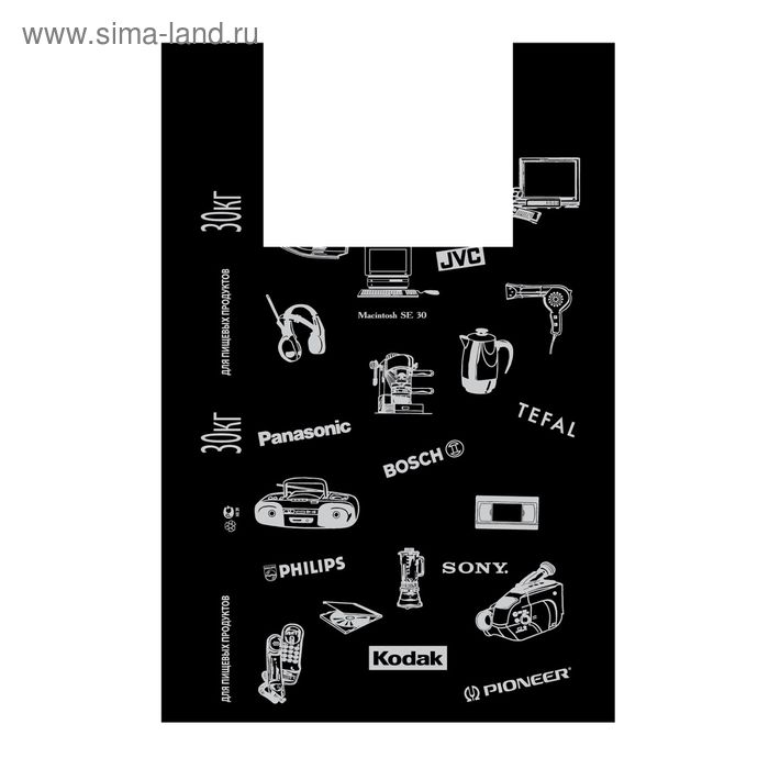 Пакет "Электроника черный", полиэтиленовый майка, 39 x 60 см, 17 мкм - Фото 1