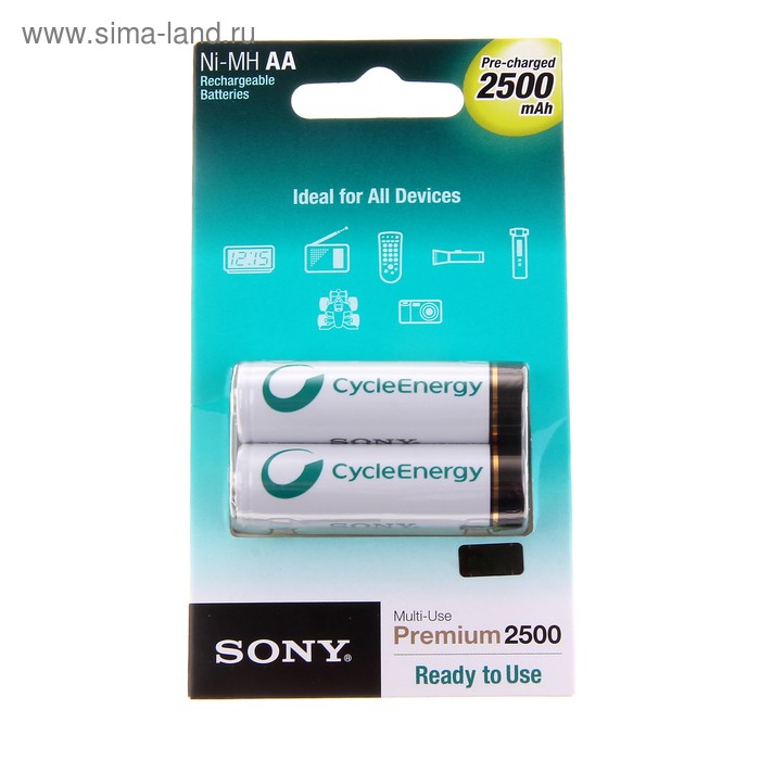 Аккумулятор Sony CycleEnergy Premium, Ni-Mh, AA, HR6-2BL, 1.2В, 2500 мАч, блистер, 2 шт. - Фото 1